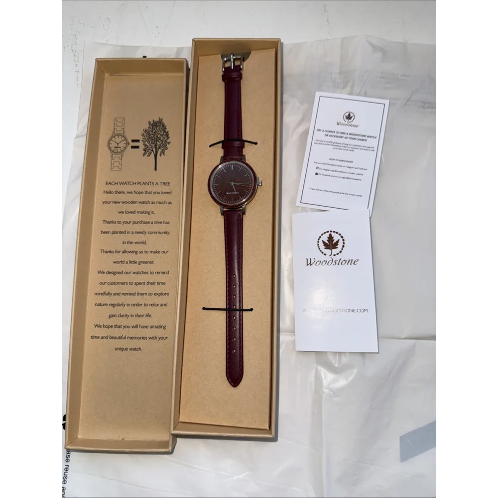 $350 Woodstone Watch NWB Serenity Rosewood-Silver